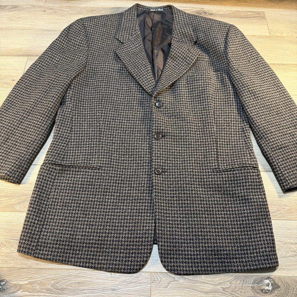 Giorgio Armani Mens 44R Blazer Wool Made in Italy Houndstooth Sport Coat Vintage